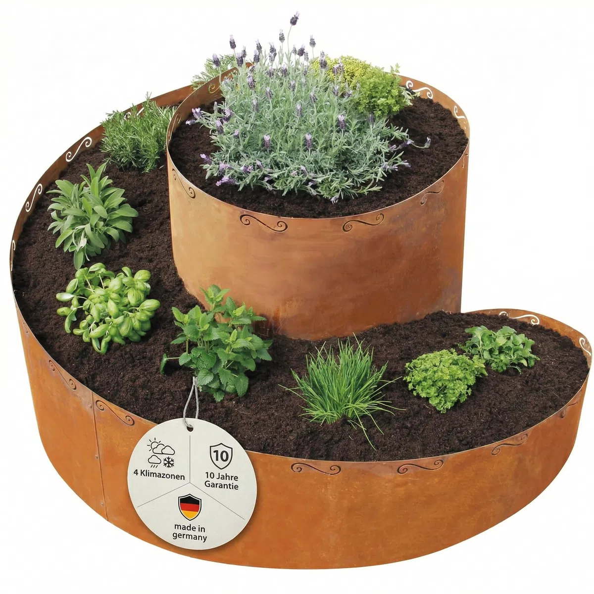 bellissa Kräuterspirale Kräuterschnecke Cortenstahl 130x140x80 cm | 5-teiliger Bausatz, Hochbeet, Pflanzring für Kräuter & Gemüse, Witterungsbeständig & langlebig, Perfekt für Garten & Terrasse