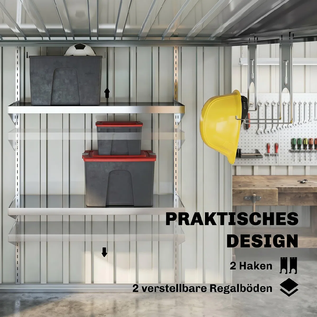 Outsunny Metall Gerätehaus 2,81m² 154x206,5x181 cm Wetterfestes Gartenhaus mit Pultdach und Fundament, Geräteschuppen mit Schiebetür, Weiß