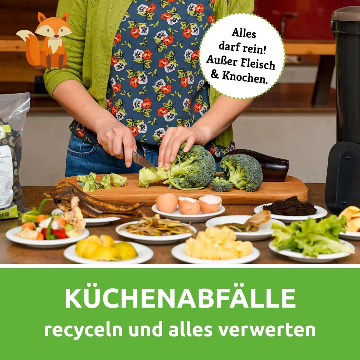 Bokashi Komposteimer Küche 2er Set [Geruchsdicht] 2 x 19 L Volumen, Küchenabfalleimer, Komposter mit Zubehör 1 L EM + 1 Kg Bokashi Ferment für Küchenabfall & Kompostieren | Biomülleimer