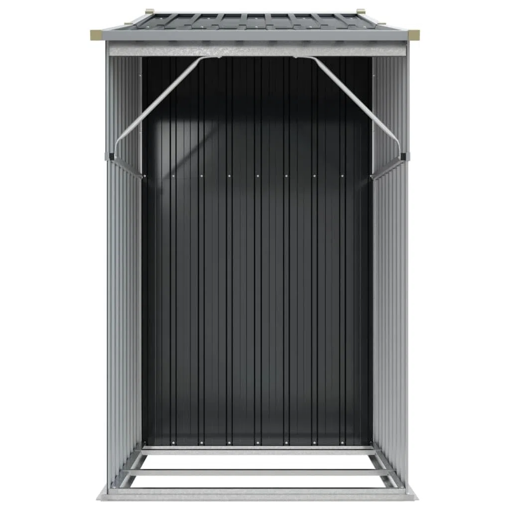 Gerätehaus Anthrazit 277x93x179 cm aus verzinktem Stahl - Metallschuppen mit Brennholzregal und Schrägdach - Multifunktionaler Gartenschuppen für Gartengeräte und Kaminholz