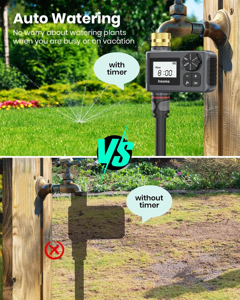 [Verbesserte Version] Sprinkler-Timer mit Messing-Drehgelenk, programmierbare Wasser-Timer für Gartenschlauch im Freien, Schlauch-Timer mit Regenverzögerung/manuell/Auto-Modus, Tropfbewässerung und