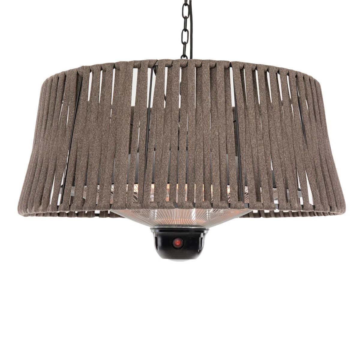 SUNRED Infrarot-Hängeheizstrahler Terasse braun mit OLEFIN-Schirm und LED-Lampe Deckenmontage 1800 W - Terrassenheizer außen 3 Heizstufen, Fernbedienung Deckenmontage widerstandsfähiges Olefin-Gewebe