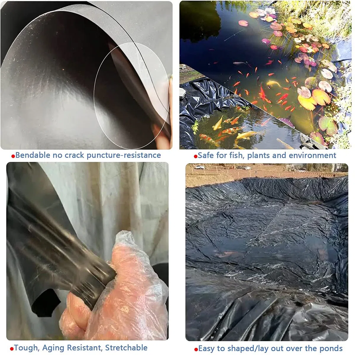Hochdichte Polyethylen-Teichfolie, 2 mm dick, Fisch- und pflanzenverträglich, flexibel und wasserdicht. Ideal für Fischteiche, Springbrunnen, Wassergärten und Wasserfälle. Schwarz.