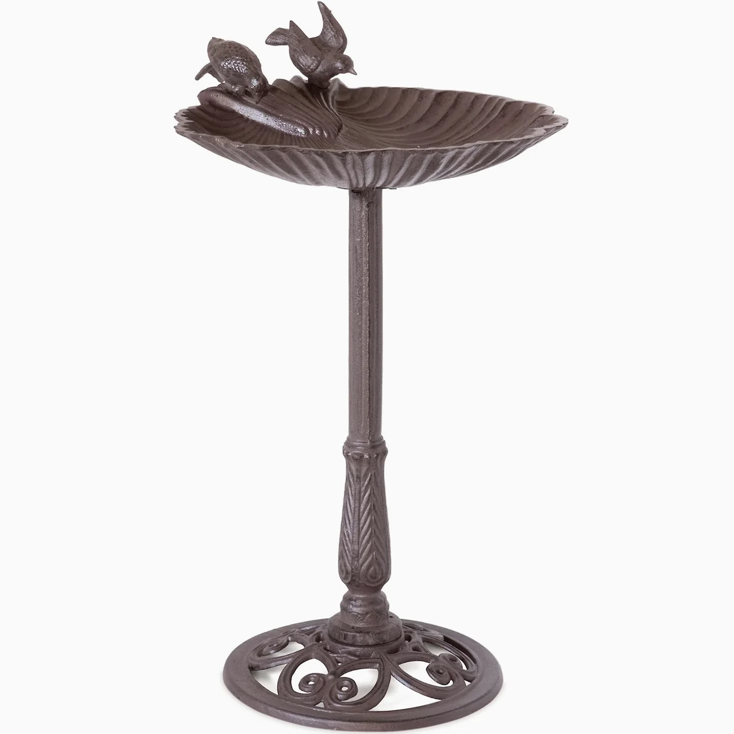 Moritz Vogeltränke 78cm hoch braun Gusseisen Massive Wildvogeltränke für Garten Vogelbad mit Ständer antikes Design