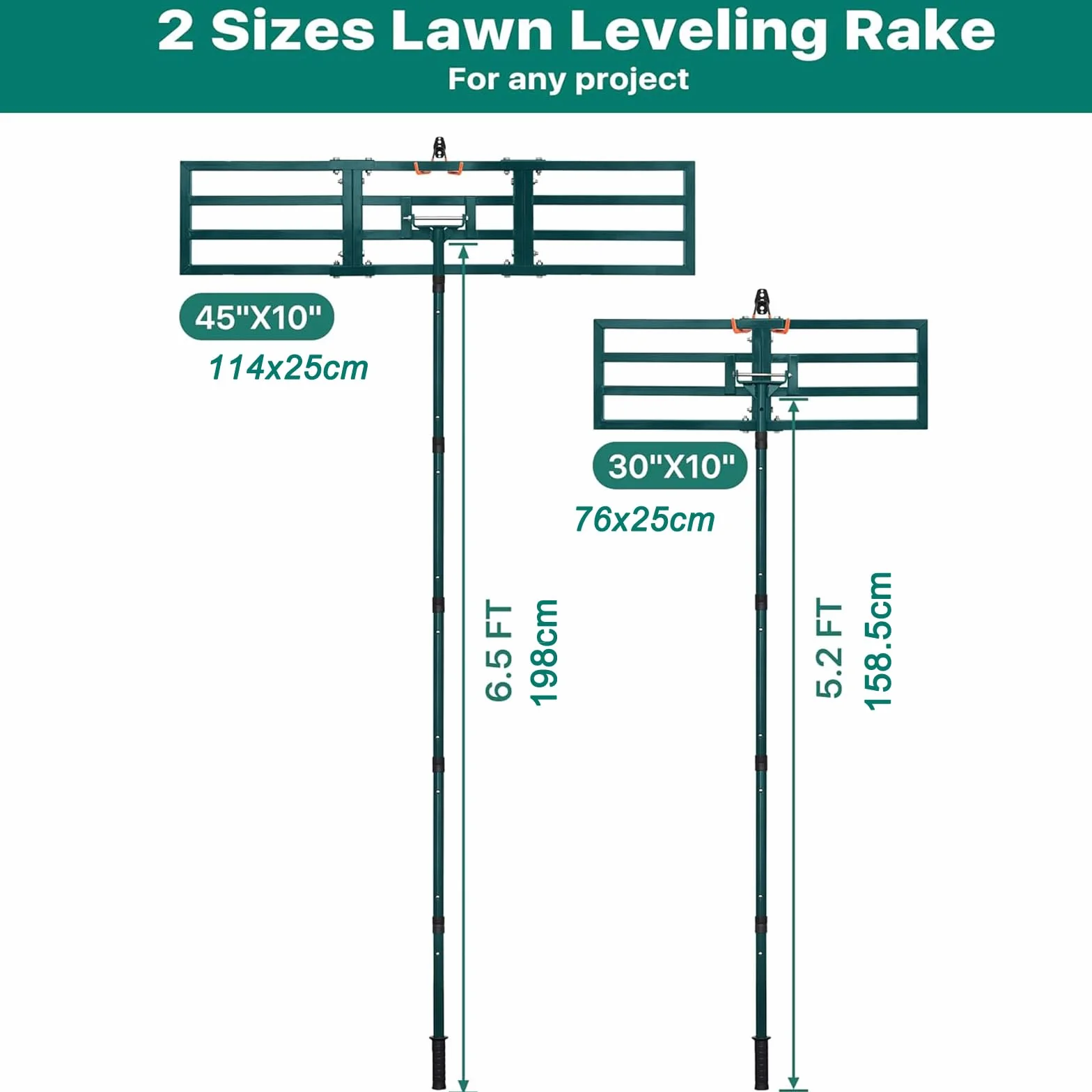 Rasenrakel Rasen Rakel Lawn Leveling Rake: JanTeelGO 76x25cm Nivellierrechen mit Wandmontagehaken & Verstellbarer Griff - Heavy Duty Rechen für Hof | Garten | Golfplätze Boden, Sand