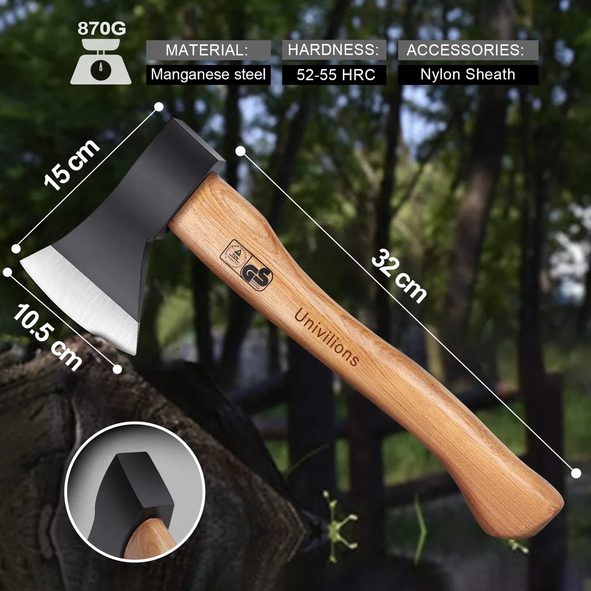 Spaltaxt Holz spalten Schwere Beil Universalaxt aus Manganstahl Survival Axt mit Holzgriff Outdoor Axt für Garten Wald Outdoor Aktivitäten