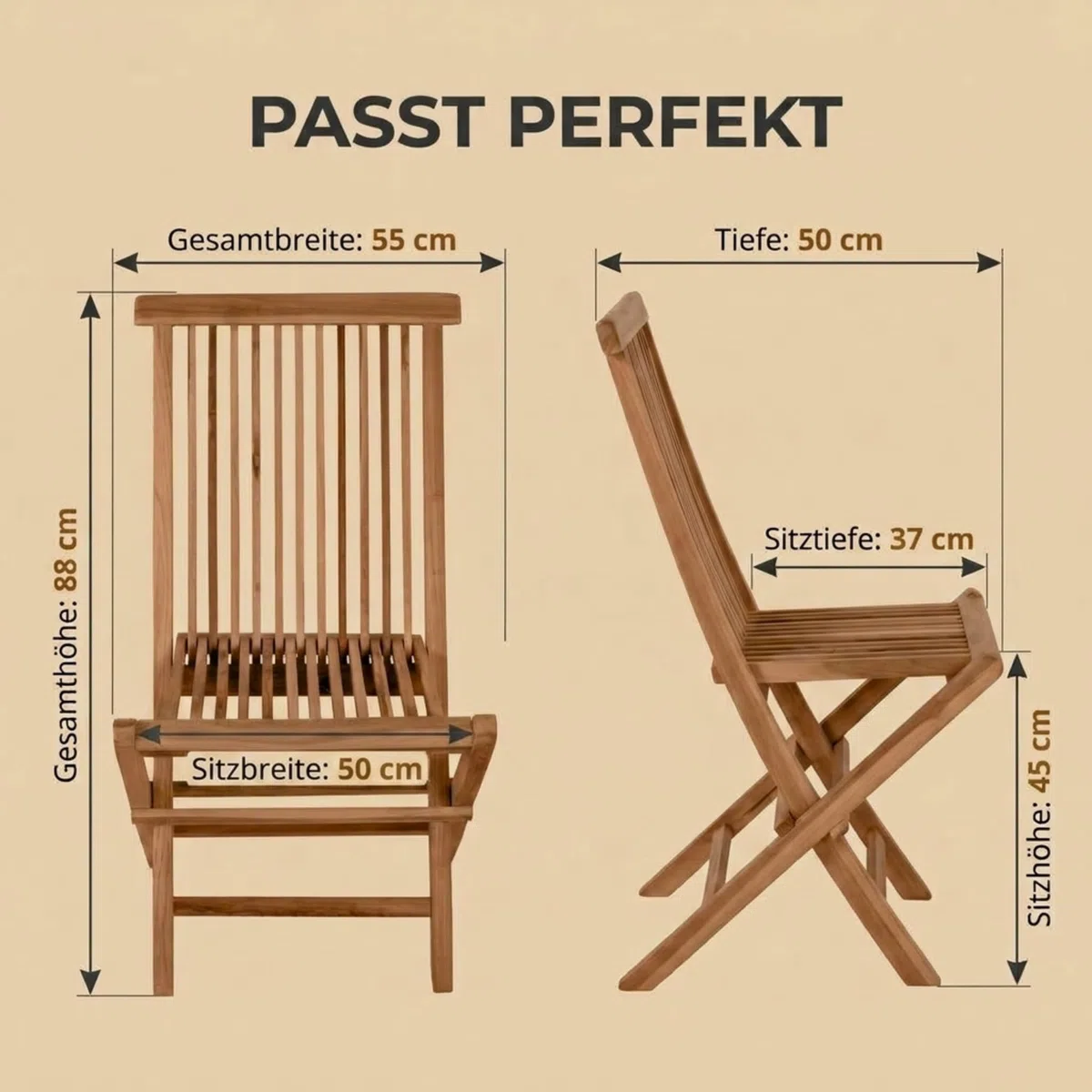 SAM Premium Klappstuhl Menorca, Balkonstuhl Teakholz massiv lackiert, klappbarer Gartenstuhl ohne Armlehnen bis 150 kg, wetterfest für Garten Terrasse Balkon Wintergarten Outdoor, Unikat