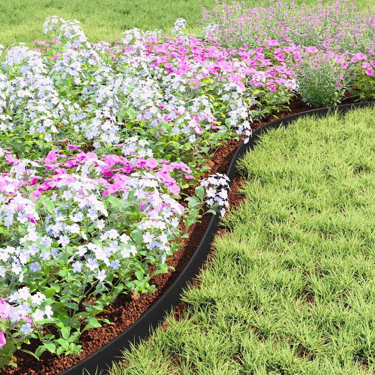 Rasenkanten Schwarz 4000 x 4 x 5 cm aus Kunststoff mit 120 Nägeln, Gartenbeet Rand für Blumenpflanzen und Rasenpflege, flexibel biegbar für Terrasse