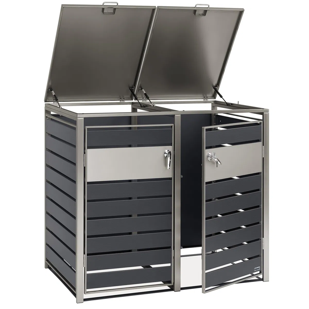 Zelsius Mülltonnenbox 2er Mülltonnen | (B) 132 x (T) 80 x (H) 117 cm | Anthrazit | inkl. Erweiterungsmöglichkeit | Mülltonnenverkleidung, Garten Müllbox, Müllhaus, 2 Tonnen
