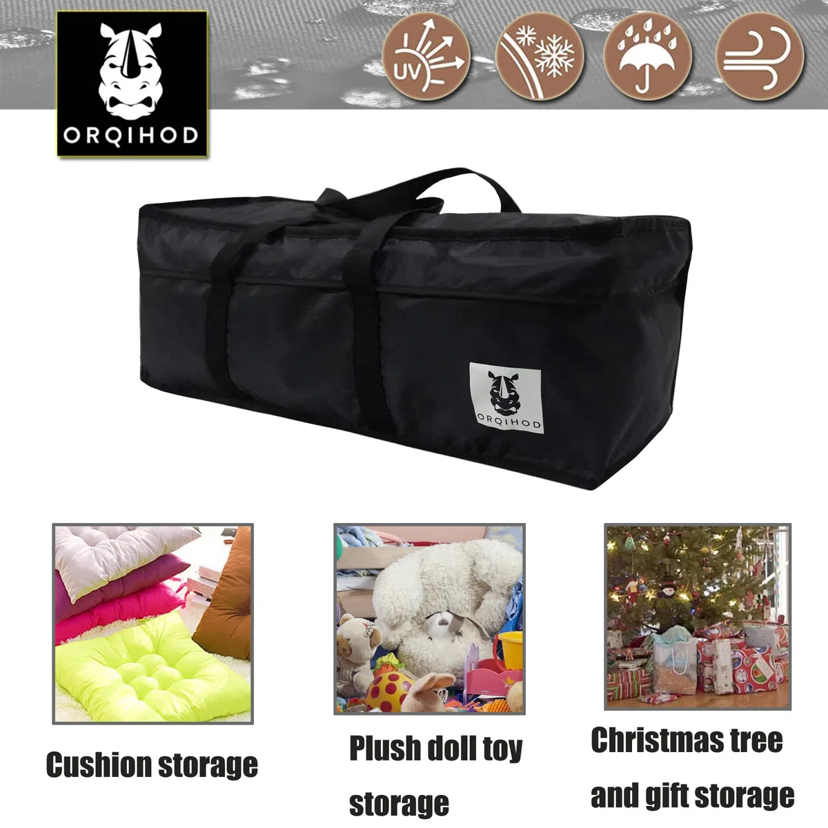 Outdoor-Kissen-Aufbewahrungstasche, wasserdicht, extra große Tasche für Outdoor-Kissen, 420D, robuste Gartenmöbel, Aufbewahrungstaschen mit Reißverschluss, 173 cm, Schwarz
