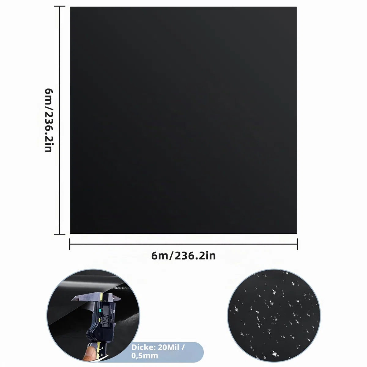 6x6m Teichfolie,Teichwanne Stärke 0.5mm-HDPE Schwarz Teichplane Dichtungsfolie Teichmembran Schwimmteich Folie,für Fischteiche, Brunnen, Wassergarten und Wasserfall,Gartenteich