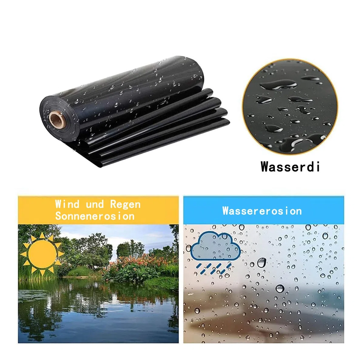 HDPE Teichfolie 3x10m,Schwarz HDPE Teichfolien Schwerlast,Dichtungsfolie Teichmembran Schwimmteich Folie Gartenteich Teichplane für Fischteiche,Brunnen,Wassergarten und Wasserfall(Größe:3x10m