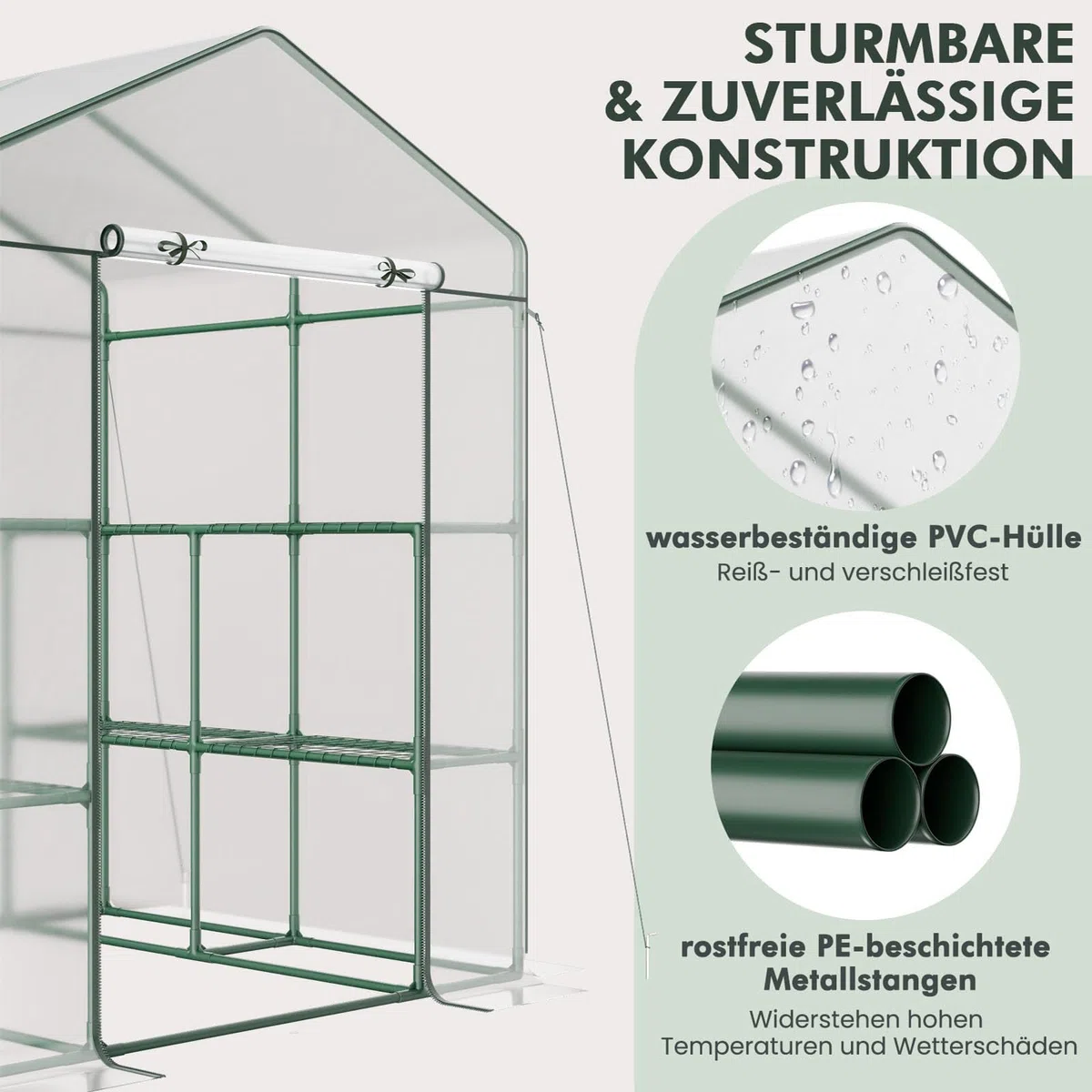 COSTWAY Gewächshaus, begehbares Foliengewächshaus mit 8 Regalen, Tomatenhaus mit PVC-Abdeckung & robustem Metallrahmen, Tomatengewächshaus für Tomaten, Gemüse, Pflanzen, 139 x 144 x 195 cm