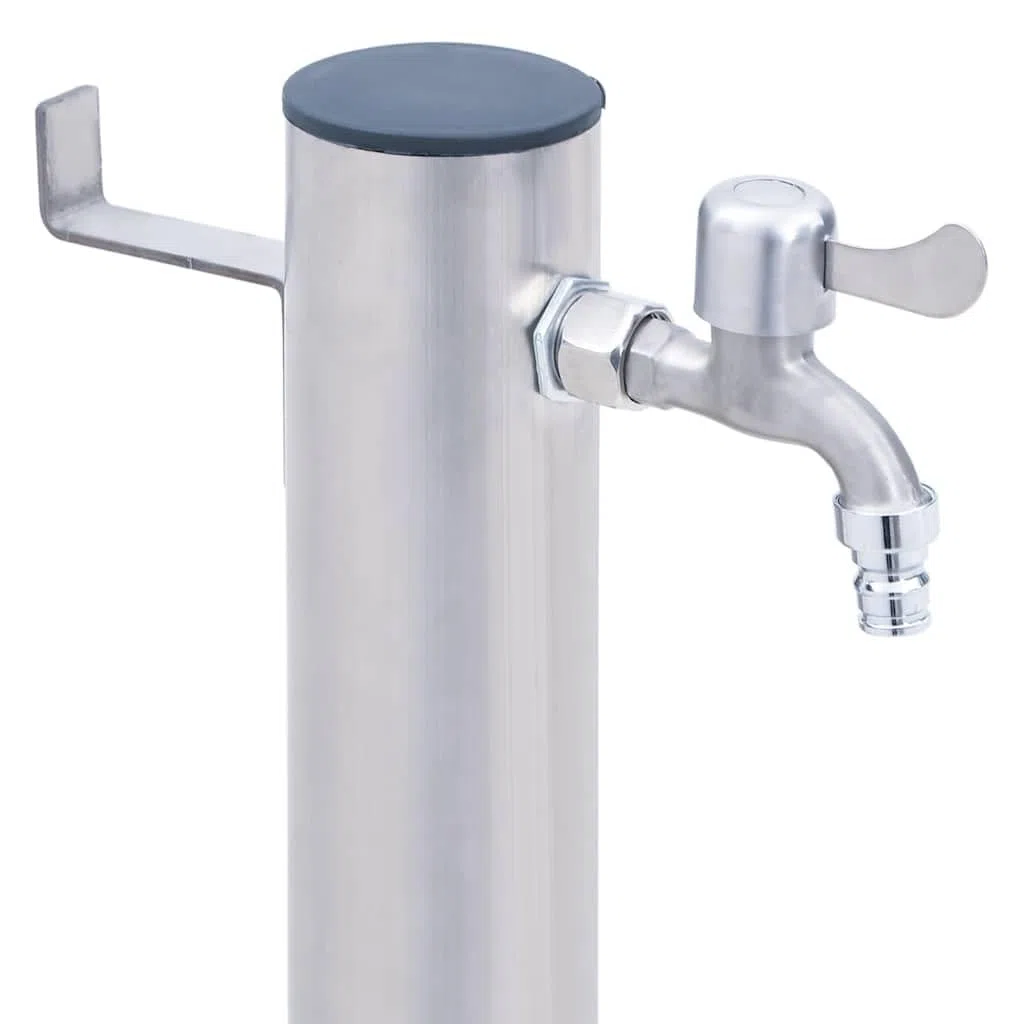Wassersäule für Garten aus Edelstahl 60 cm mit Wasserhahn, Schlauch und Haken für Bewässerungssystem, Sprenger, Sprinkler, Rasen und automatische Pflanzenversorgung am Balkon und Beet