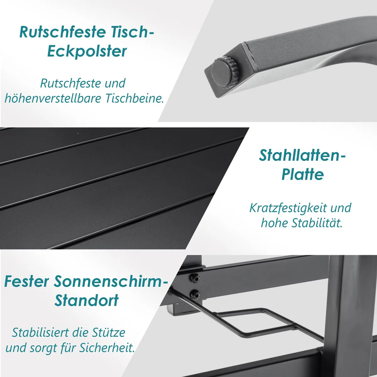 Thanaddo Gartentisch mit Schirmloch für 6 Personen, Wetterfest Terrassentisch aus Stahl, Draussen Metall Tisch Gartenmöbel 150x94 cm Gartentische Campingtisch für Garten Balkon Outdoor, Schwarz