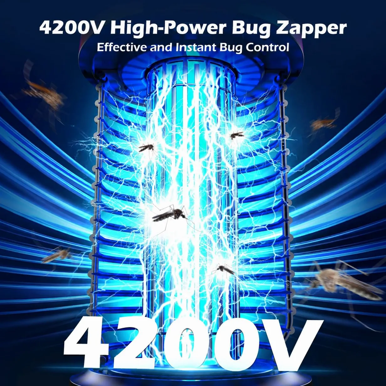 Bug Zapper Outdoor Kabellos, 2026 Upgraded 4200V Elektrischer Mückenzapper 5 in 1 Wiederaufladbarer Insektenvernichter Outdoor Wasserdicht mit 5000mAh Akku, Tragbarer Fliegenvernichter