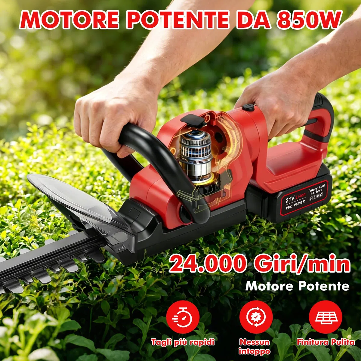 Heckenschere Akku 21V mit Akku & Ladegerät, 20-Zoll Leicht AkkuHeckenschere Elektrisch, Heckenschneider 56 cm Dual-Action Klinge, Hecken- und Strauchschere mit 18mm Zahnabstand für Hecken Strauch