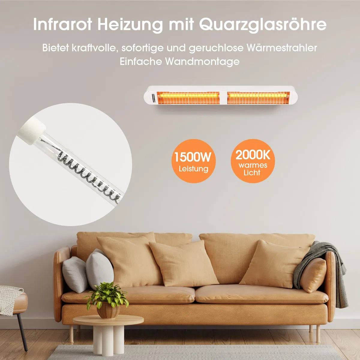 Byecold Infrarotheizung 1500W, Infrarot Heizstrahler mit Fernbedienung & WiFi APP, Wall-Mounted Hanging, Elektroheizung Wand & Deckenmontage, Innen & Außen, Terrasse, Balcony, Garten, Weiß