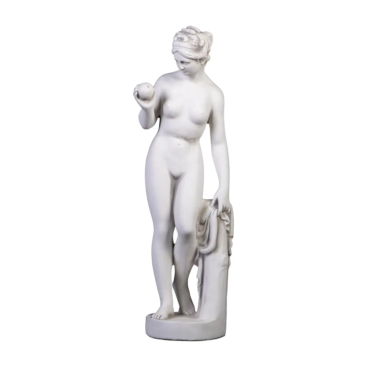 gartendekoparadies.de Statue der Venus mit Apfel, Steinfigur aus Steinguss, Weißbeton, Grau, Frostsicher für Außenbereich, H. 59 cm, 9 kg
