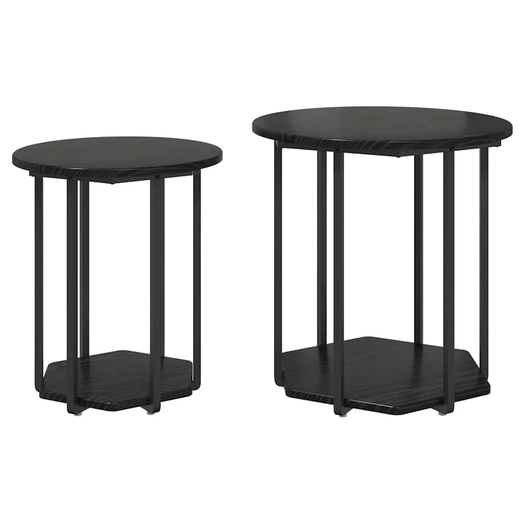 Beistelltisch-Set mit Regal 2 Stück Schwarz Eichen-Optik Wohnzimmer Schlafzimmer Flur Industrial Design langlebig geeignet für Sofas Betten Tische mit Ablage Regal Kompakt