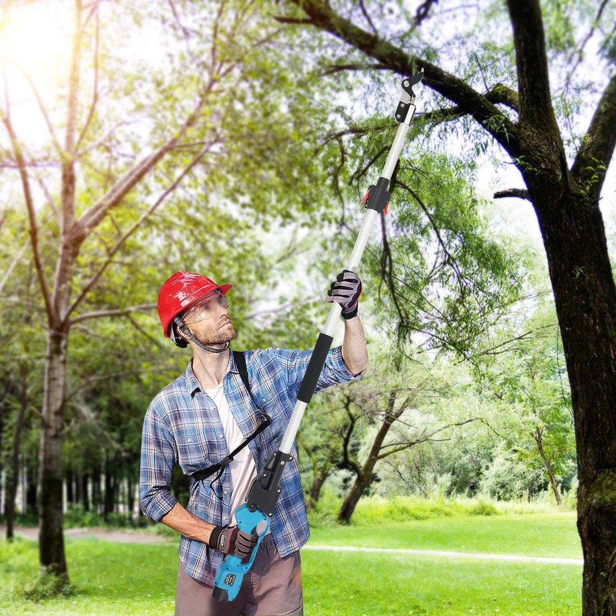 Akku Astschere Teleskop 1,44-2M Klingen Heckenschere mit Sicherheitsvorrichtung 0-25mm Schnittbereich Heckenschneider Elektrisch Gartenschere freischneider für Baum Strauch Hecken
