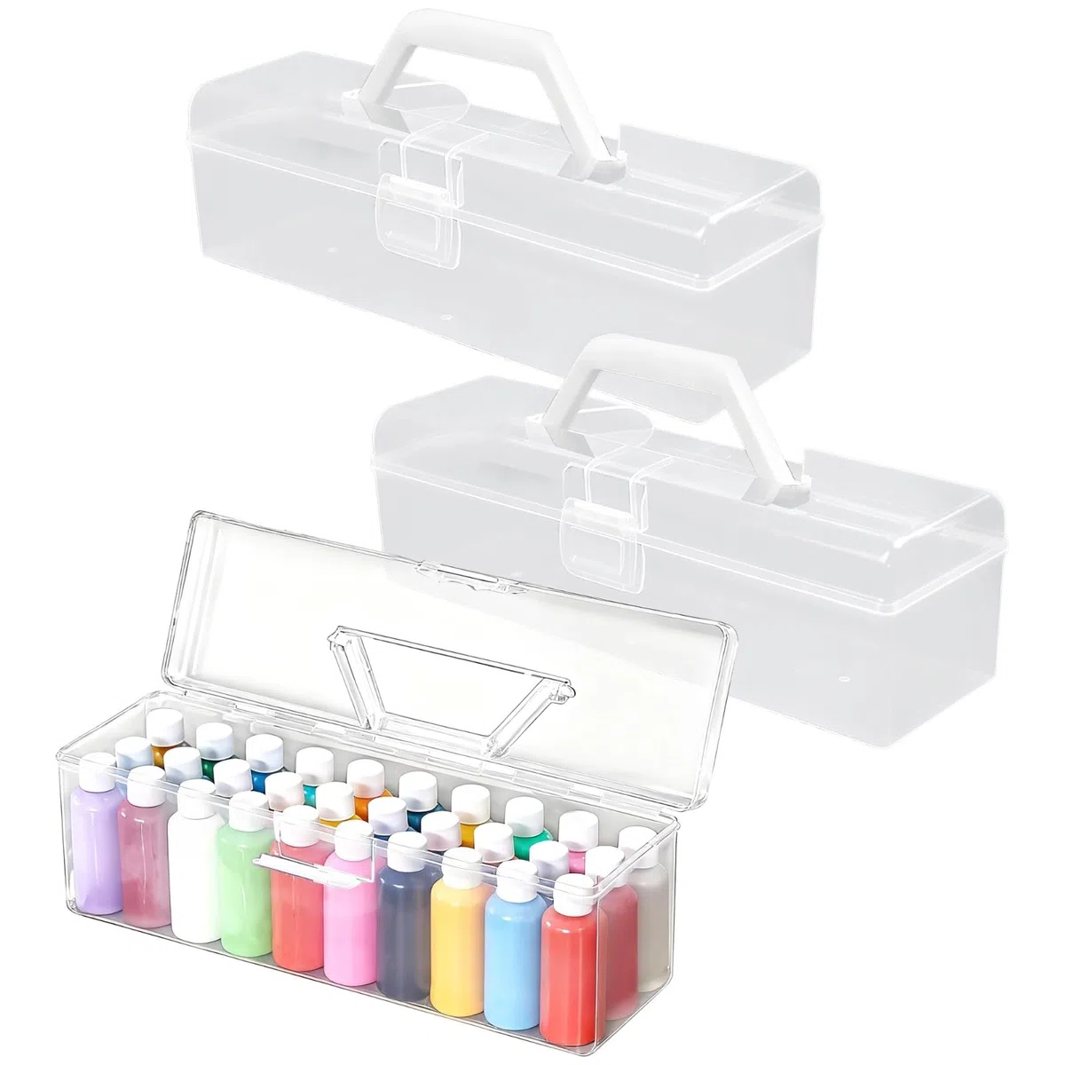 Generisch 3 Stk. Acrylfarben-Aufbewahrungsorganizer, transparente stapelbare Boxen für Malsachen, mit Doppelverschluss, Traggriff, Pinsel- und Bastelwerkzeug-Aufbewahrung, für Atelier und unterwegs