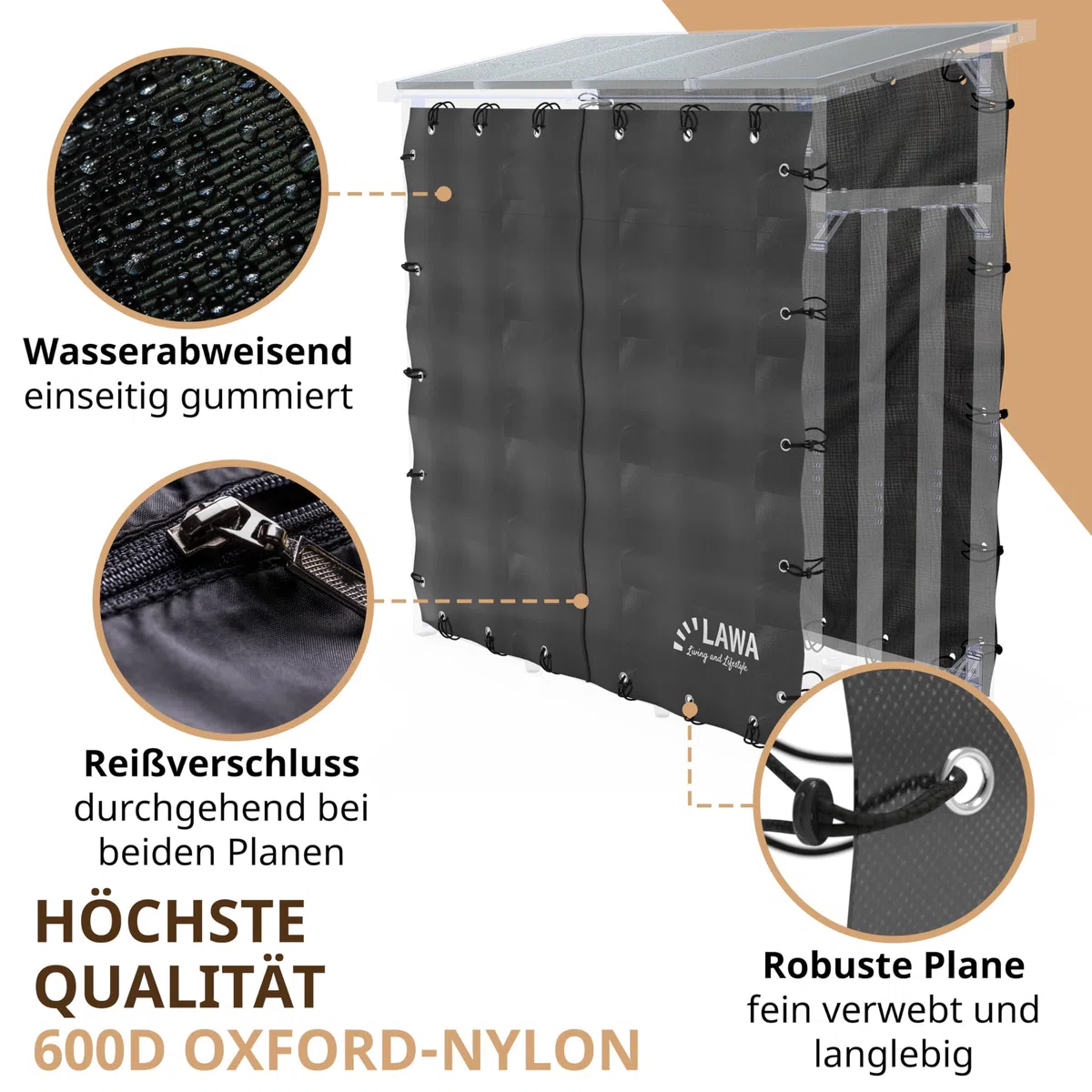 Kaminholzregal Abdeckplanen Set Vorderseite Rückseite für 70cm und 100cm Feuerholzregal