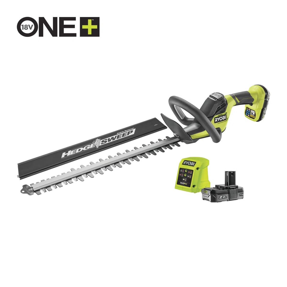 RYOBI 18 V ONE+ Akku-Heckenschere RY18HT50A-120, 50 cm Klinge, 24 mm Messerabstand, inkl. 2,0 Ah Akku und Ladegerät