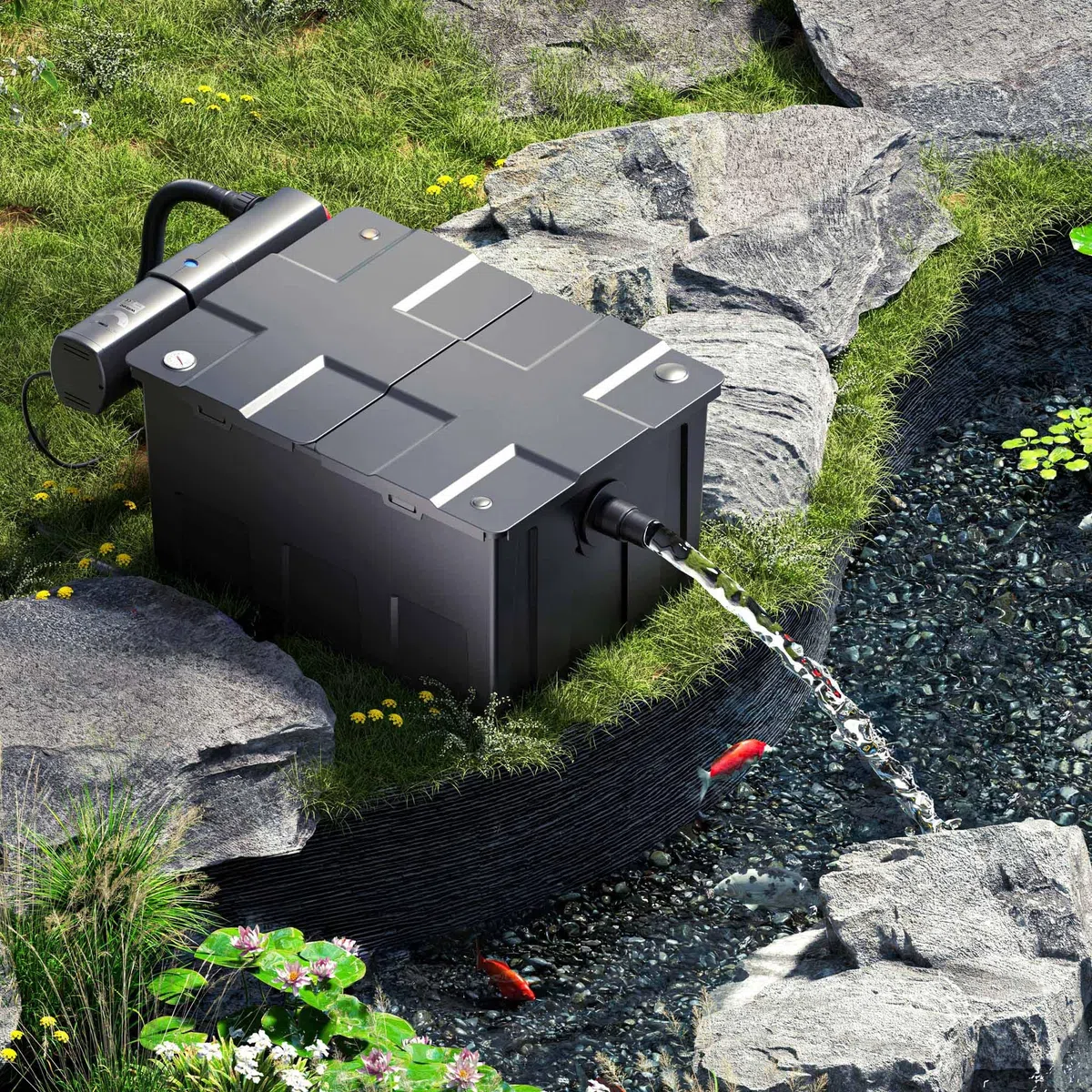 Wiltec Komplettset: CBF-550 Teichfilter bis 60000 L Teichfilteranlage als Durchlauffilter, CUV-236 Teichklärer UVC Klärer mit 36 Watt UV-C Leistung