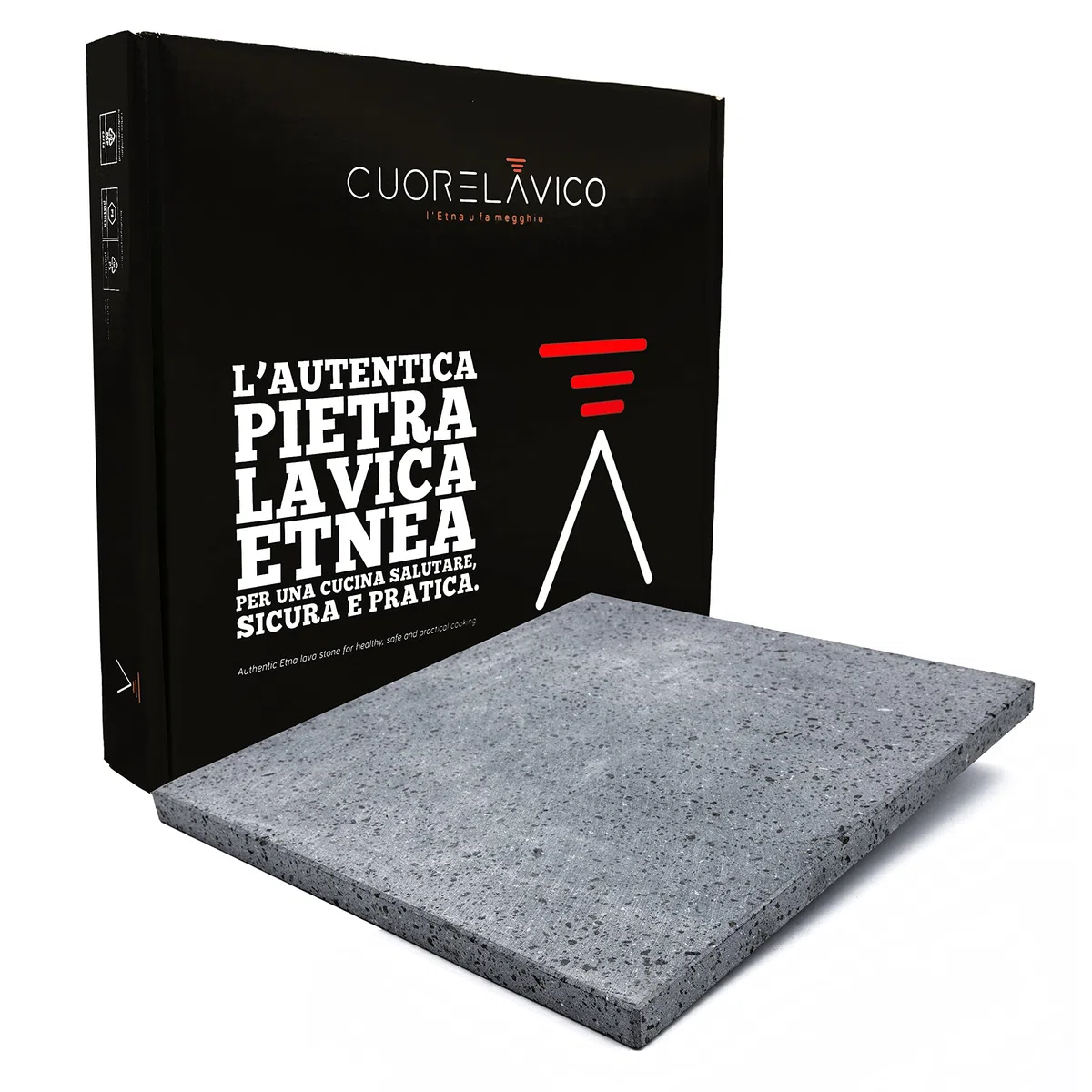 CUORE LAVICO - Ätna Lavastein für Pizza 39x35 x 2 cm | Pizzastein für für backofen und Grillofen für Brot, Pizza und römische Pinsa - Made in Italy - Sicily
