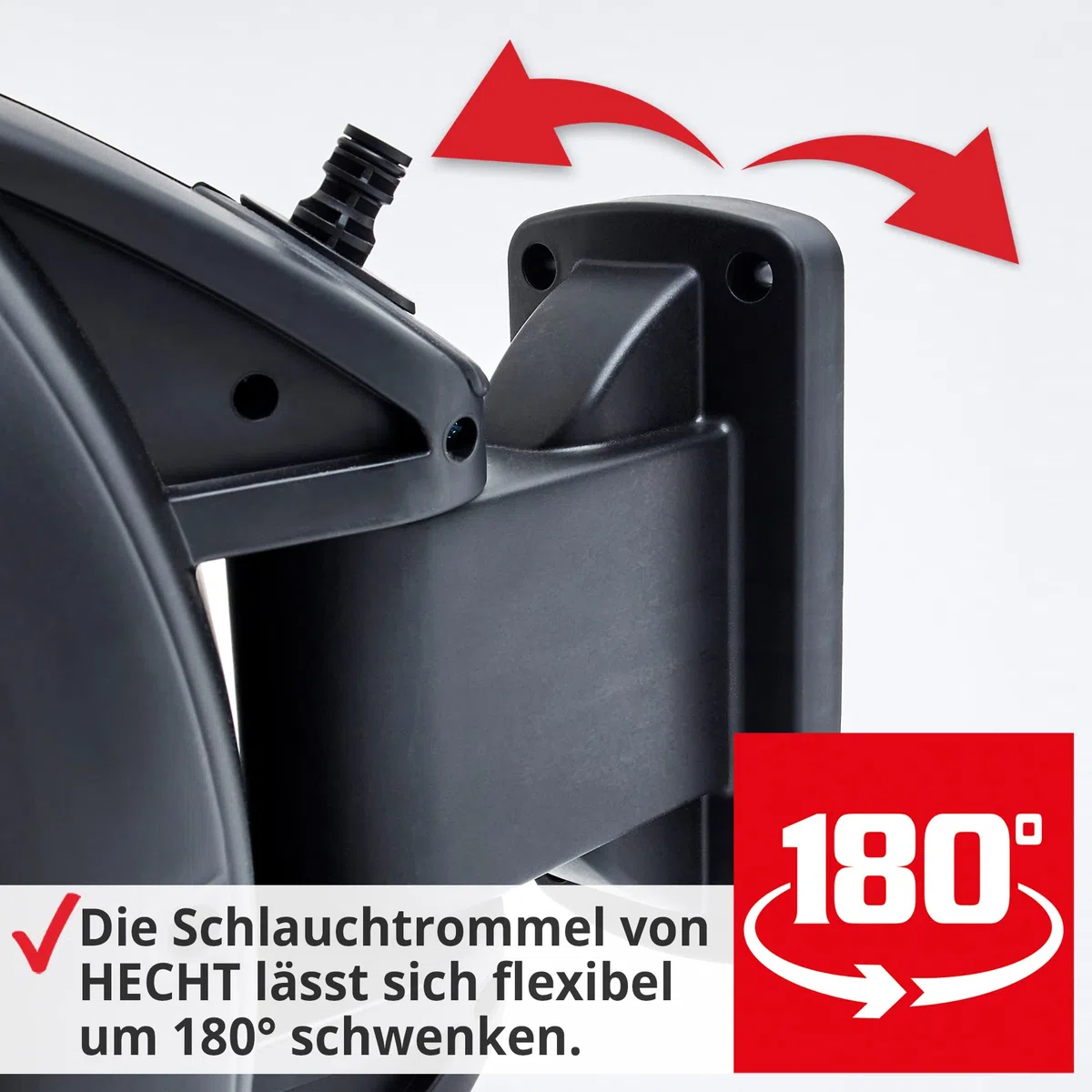 HECHT Automatik Wand-Schlauchtrommel 20+2 m – mit Metall-Gartenbrause | Inkl. Gartenschlauch, Wandhalterung, Schnellkupplung, Gartenspritze & Metall-Gartenbrause – für Gartenbewässerung
