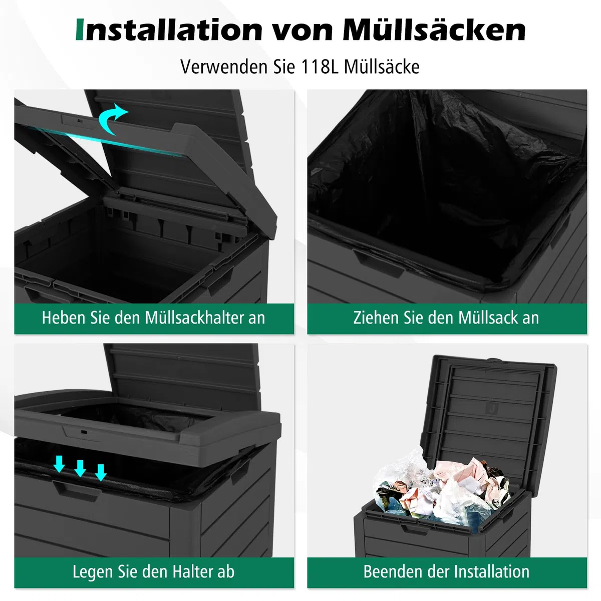 GOPLUS Mülltonnenbox 118 L, Mülleimer mit Klappdeckel & ausziehbarer Abtropfschale, tragbarer Mülltonnecontainer für Terrasse & Hinterhof (Schwarz-1 Pack)