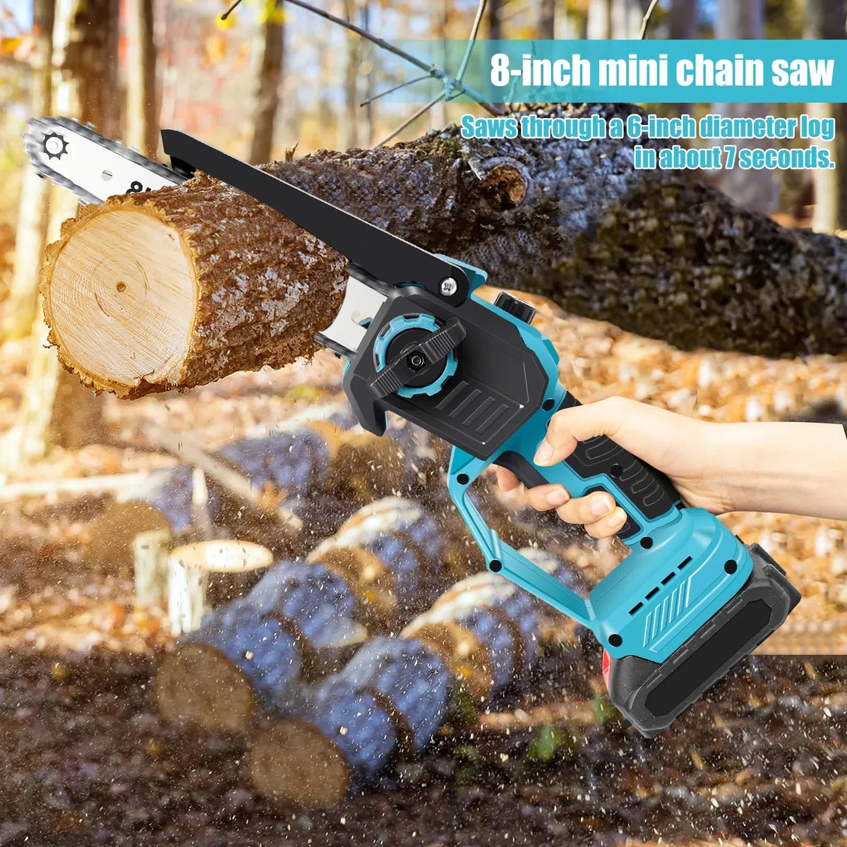Hochentaster Akku 8 Zoll für Makita 21V, Bürstenlose Teleskop Astsäge, 2 IN 1 Mini 8 zoll Akku Kettensäge und Teleskop Elektro Hochentaster Astsäge Arbeitshöhe bis 4,5m (2 Akku)