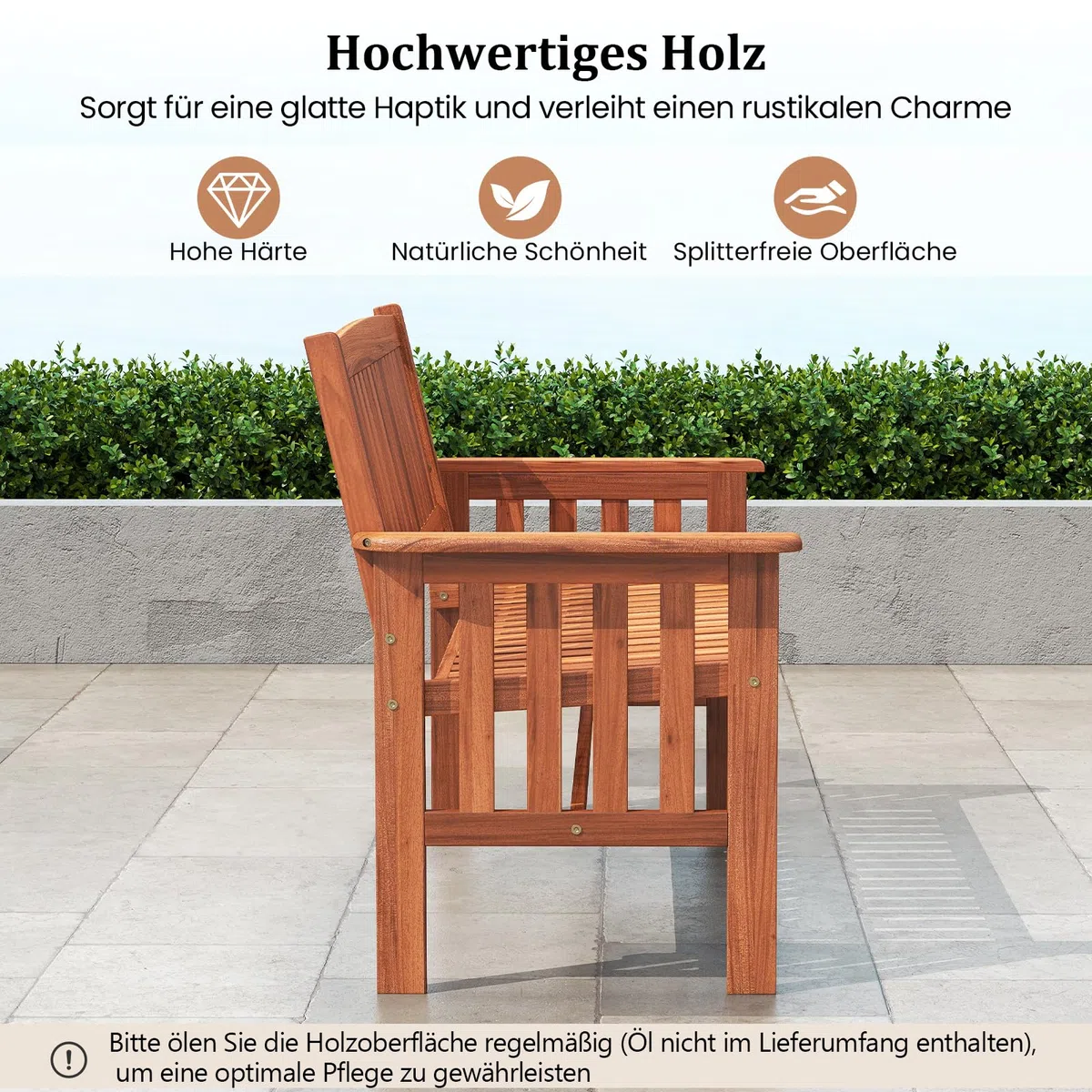 COSTWAY Gartenbank Holz, Holzbank wetterfest, 2-Sitzer Sitzbank, Balkonbank mit Armlehnen, Terrassenbank, Parkbank für Garten, Balkon, Terrasse, 119 x 59,5 x 89 cm