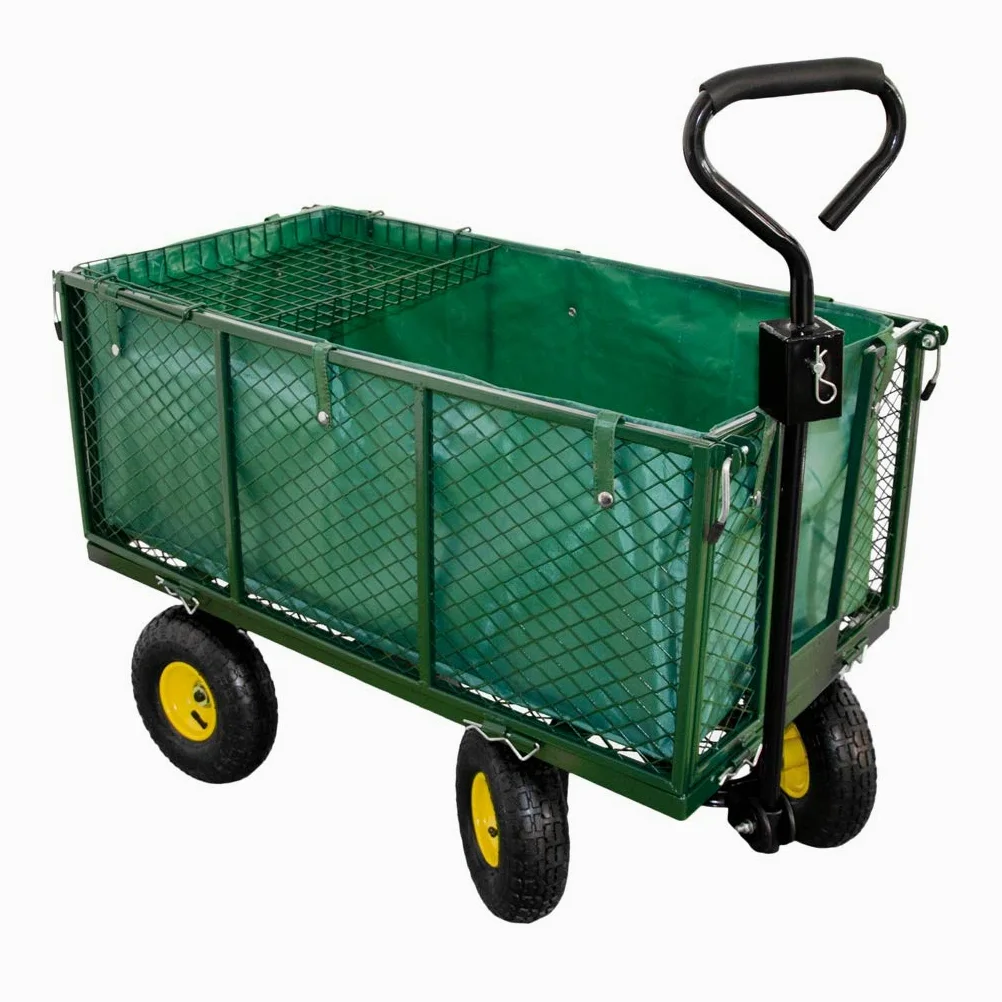 TP Lasten-Handwagen, stabile Gartenkarre mit Gitter, Plane und Luftbereifung, Transportwagen für Haus, Garten, Camping, als Anhänger für 220 Liter bis max. 550 kg belastbar