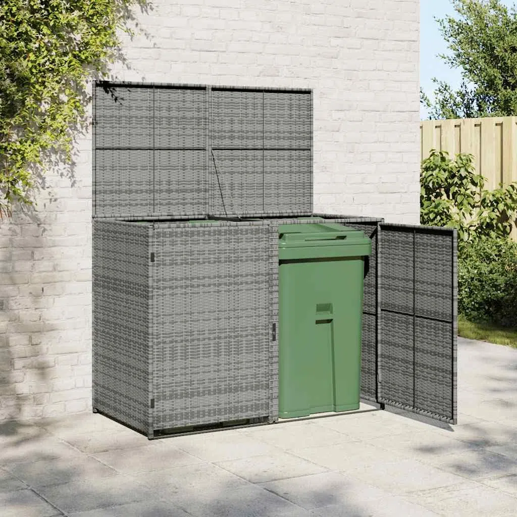 Mülltonnenbox Für 2 Tonnen Poly Rattan Anthrazit 148x77x111 cm | Mit Deckel Und 2 Türen, Schließsystem, Robuste PE-Rattan Konstruktion, Für Gartenlagerung