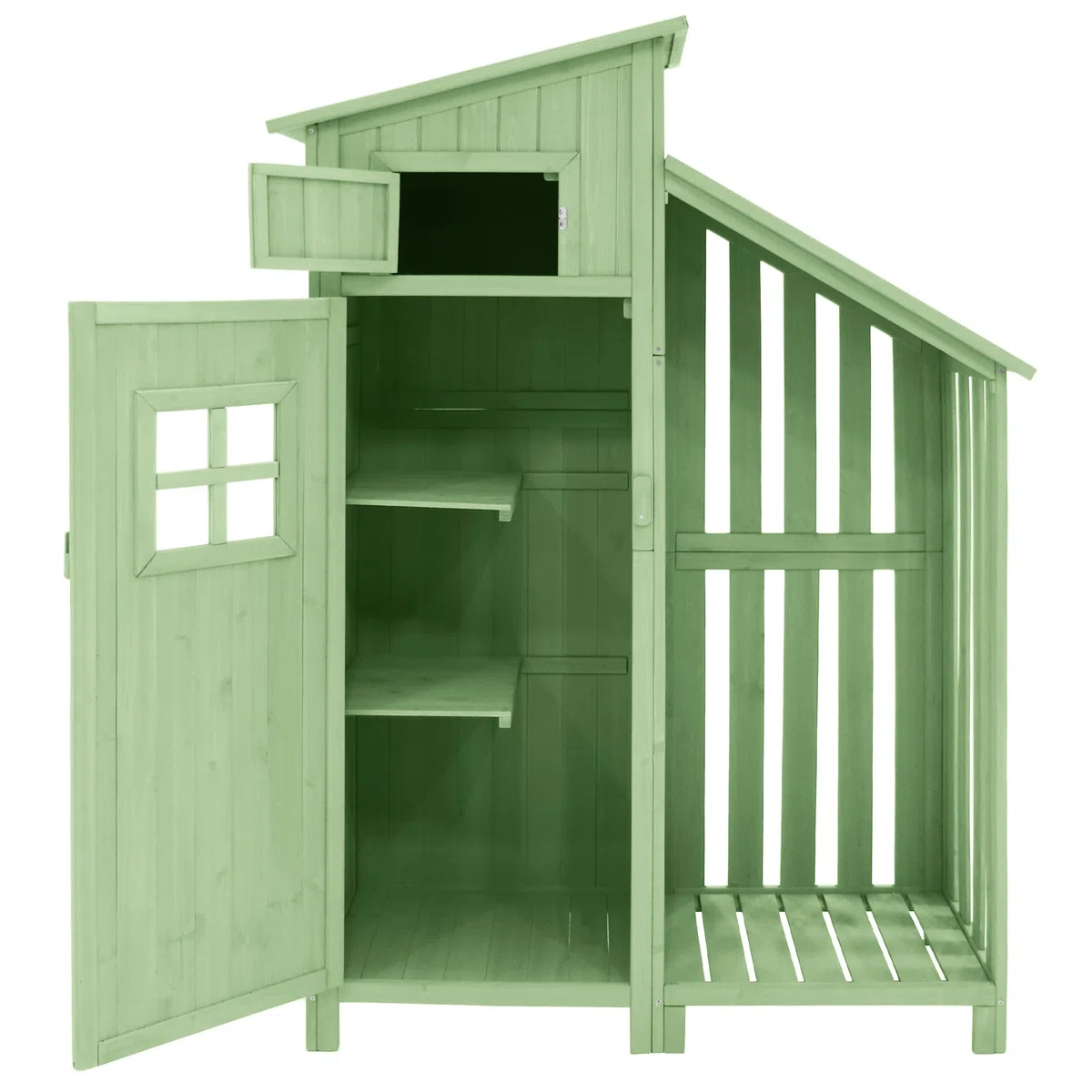 Gerätehaus Holz, Geräteschuppen, Outdoor Schrank 124x46x174cm, Geräteschrank mit Boden, Grün
