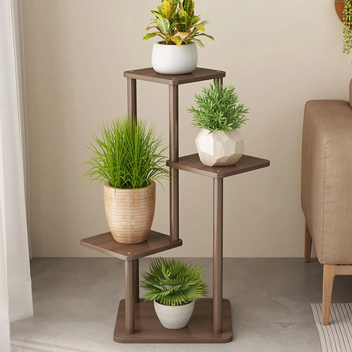 Generisch Stylish Multi-Tier Metal Plant Stand with Flower Display Bucket - Space-Saving Vertical Planter Holder for Indoor/Outdoor Home Garden Decor, Ideal for Plant Lovers