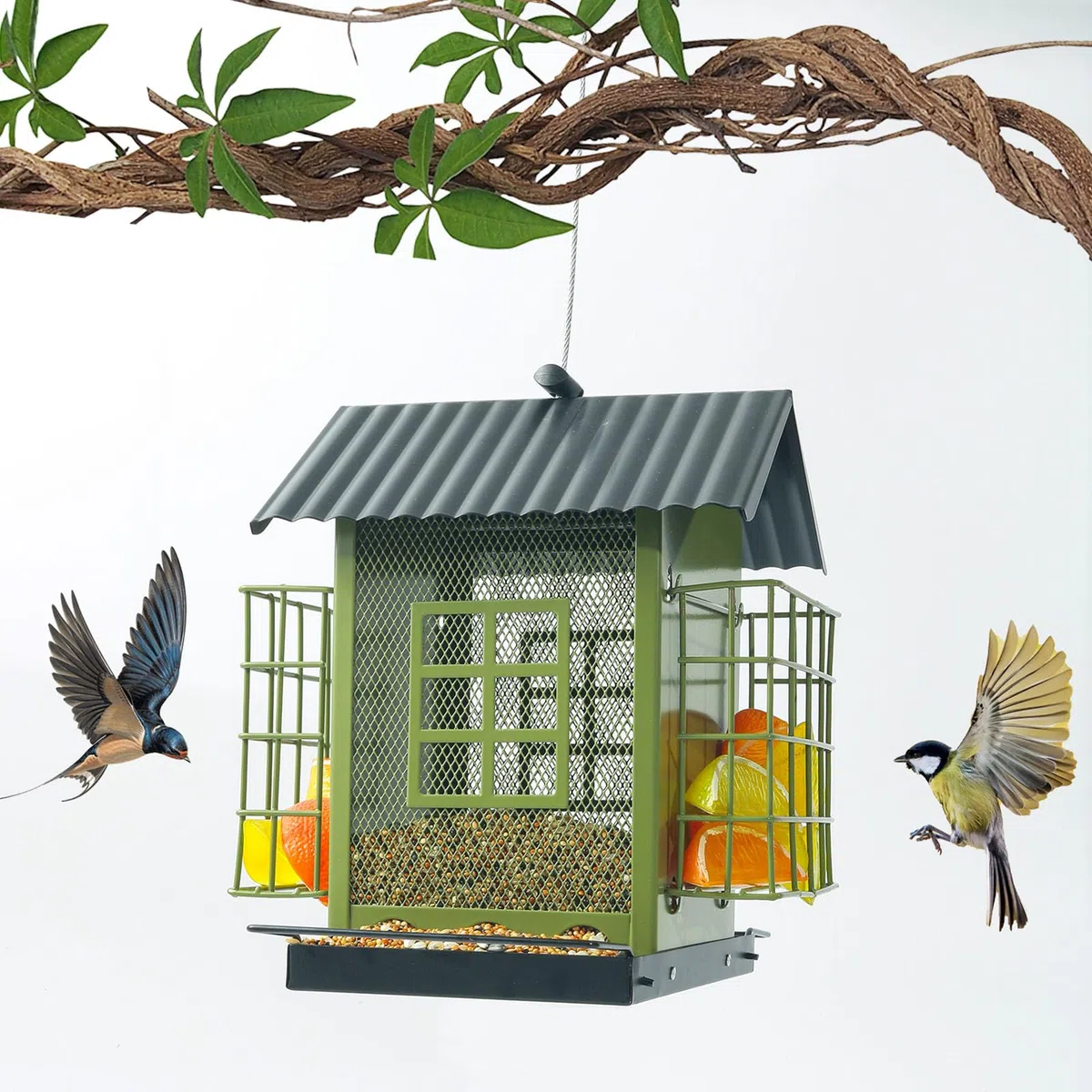 Stabile wetterfeste Vogelfutterspender, langlebig, Metall, zum Aufhängen, Hinterhof, Vogelbedarf, Outdoor-Aufhängung