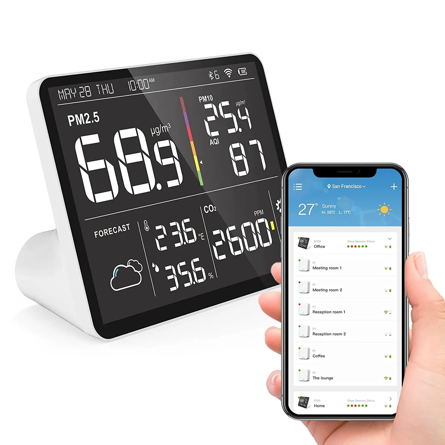 Temtop Wetterstation, Drahtloses Wetterthermometer mit mehreren Sensoren, WiFi Smart Air Station, Home Air Quality Monitor, M100