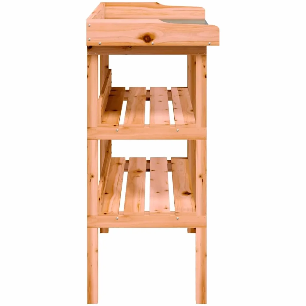 Pflanztisch mit Ablagen Braun aus massivem Tannenholz, verzinkte Tischplatte, 78 x 38 x 82,5 cm, 2 offene Fächer, für Garten Terrasse Gewächshaus Balkon