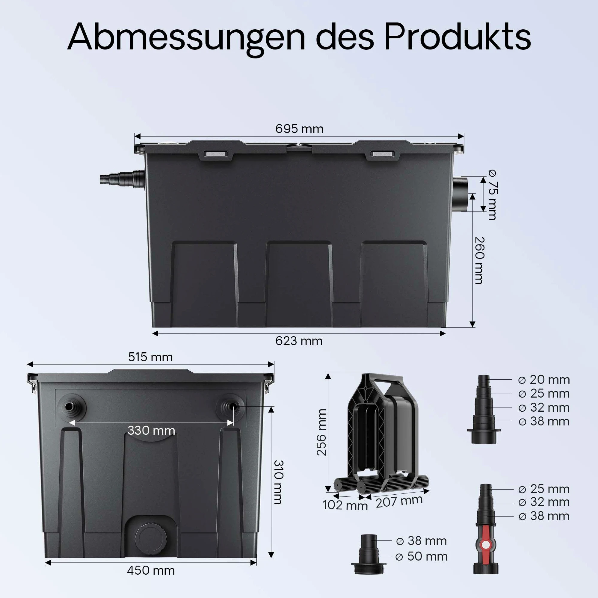 Wiltec Komplettset: CBF-550 Teichfilter bis 60000 L Teichfilteranlage als Durchlauffilter, CUV-236 Teichklärer UVC Klärer mit 36 Watt UV-C Leistung
