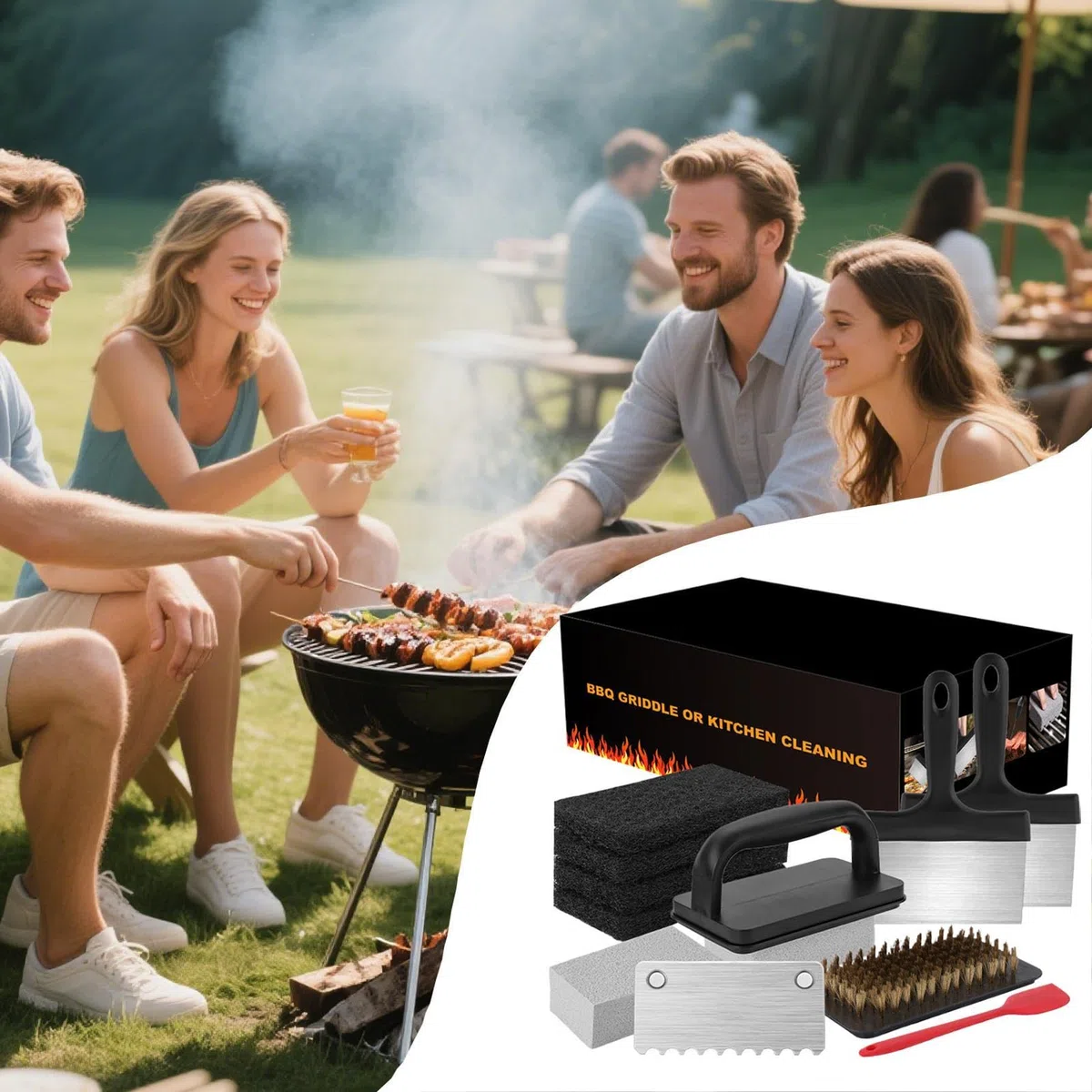 Grillplatten Reinigungszubehör - Grill Reinigungs-Pads Für Grillplatte & BBQ - Schweres Grillzubehör & Vielseitige Kochutensilien Für Camping, Picknick,