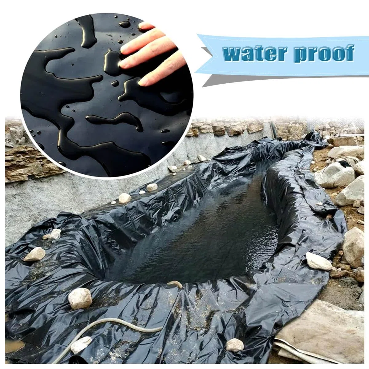 1 x 15 m HDPE Teichfolie Flexible Teichfolie für Gartenteich Wasserfall Bachlauf Fischteich Teichfolie Reißfest Schwarz (6x10m)