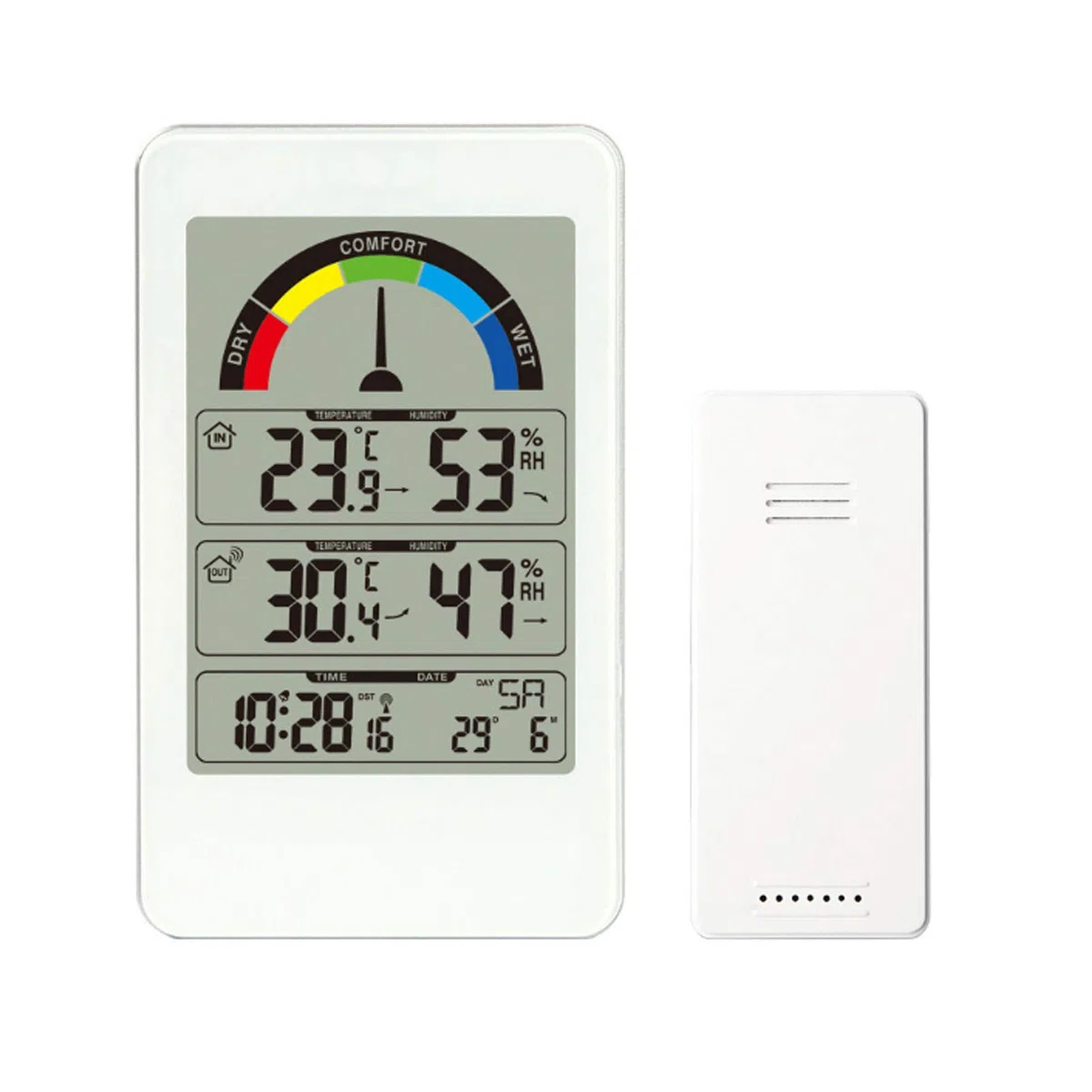 Wetterstation, Wecker, buntes LCD-Display, Temperatursensor, Wettervorhersageuhr mit Wettermonitor, Innen- und Außenthermometer