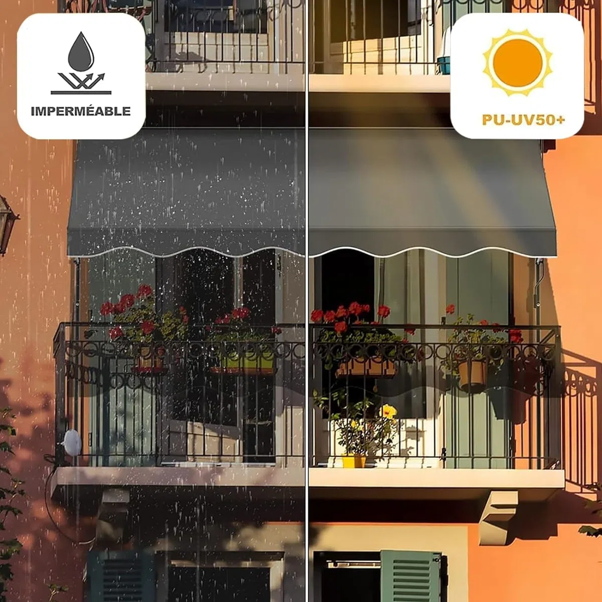 Wasserdichter Markisenstoff Ersatz, Sonnensegel mit Clip für Balkon, langlebiges Material für den Außenbereich, UV-beständige Plane für Markisen, vielseitige Lösung für Sonnenschirme