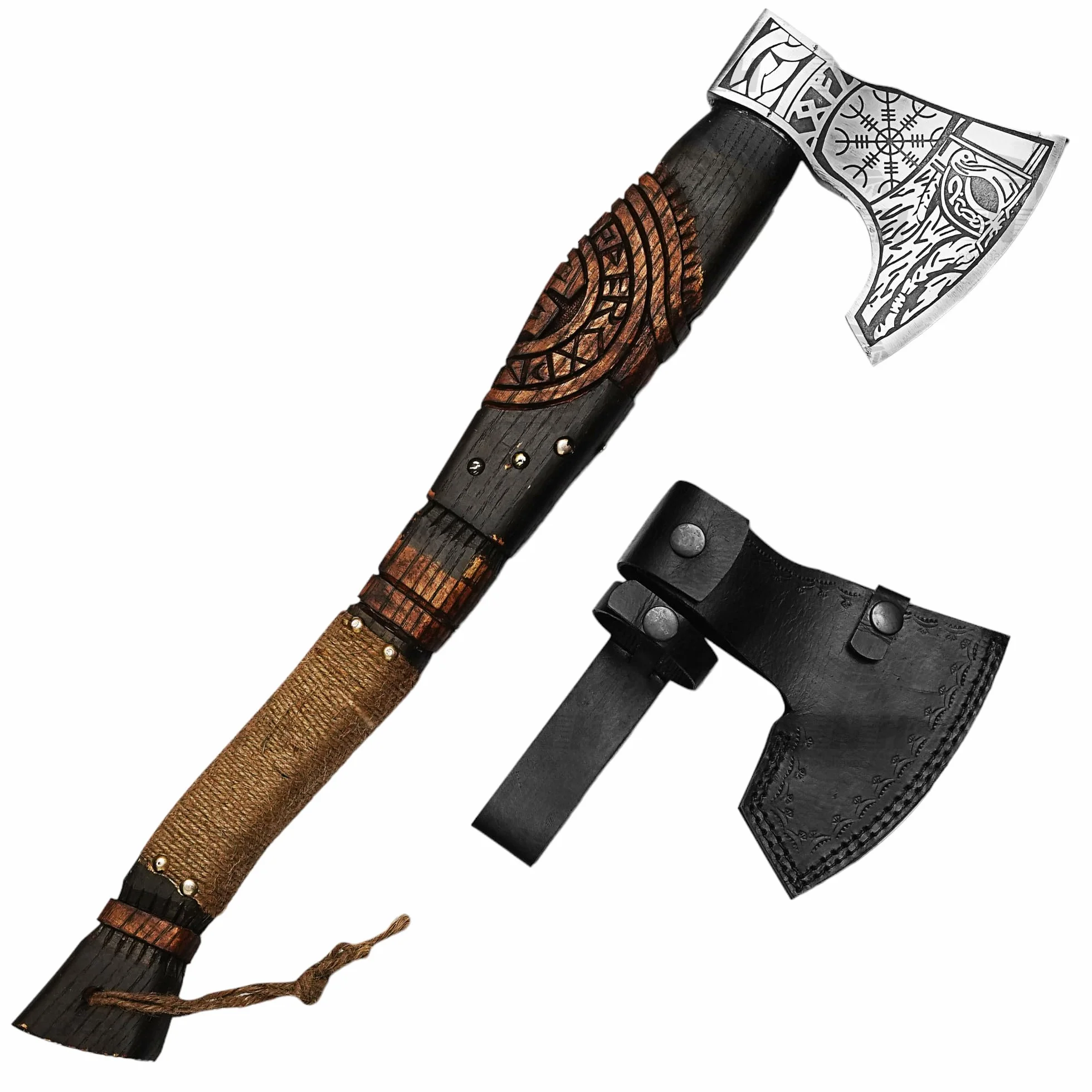 Ragnar Axe with 20 Inch Engraved Ash Handle and Etched Carbon Steel Blade - from NovaHaven