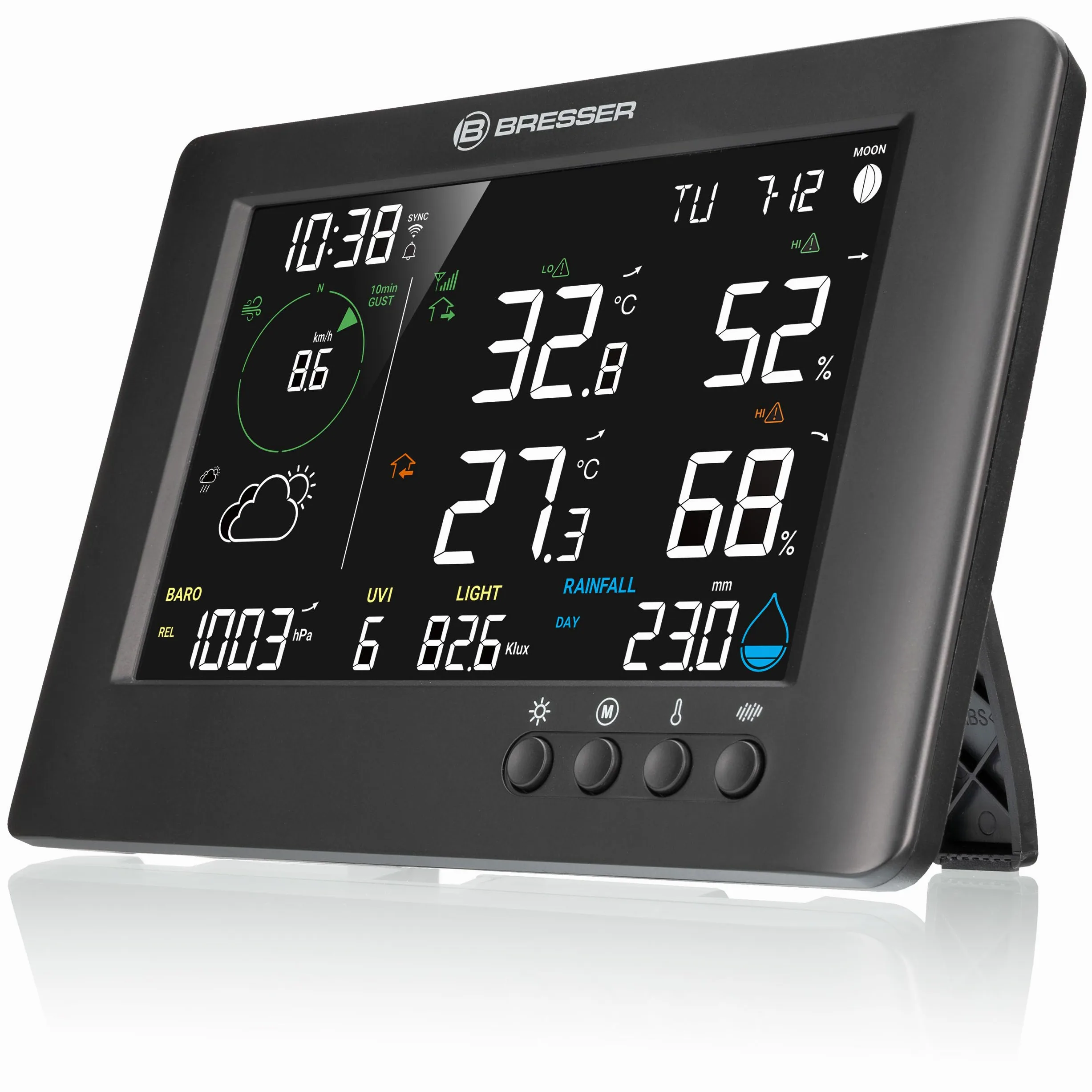 Bresser WLAN 7-in-1 Wetterstation TB: Umfangreiche Daten, Grafik-Prognose, Multi-Sensor, Innenklima-Überwachung, Alarmfunktion | Innentemperatur und Außentemperatur, Luftfeuchtigkeit, Regenmesser, Windmesser, Wettervorhersage, App, UV und Licht