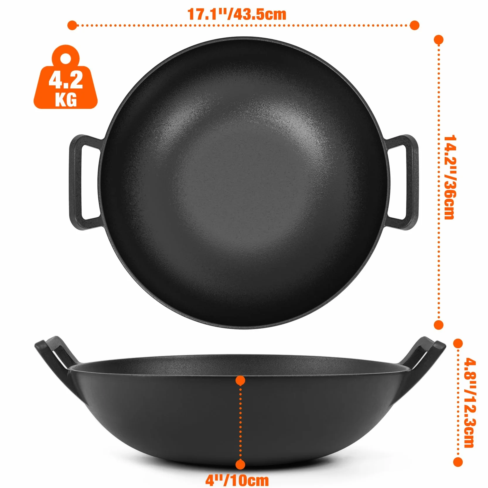 onlyfire Wok Gusseisen, Ø36cm Wokpfanne mit Griff, Gusseisenpfanne für Weber Gourmet BBQ System, Passend für Weber Spirit II & Genesis II GS4 System, BBQ Grillpfanne