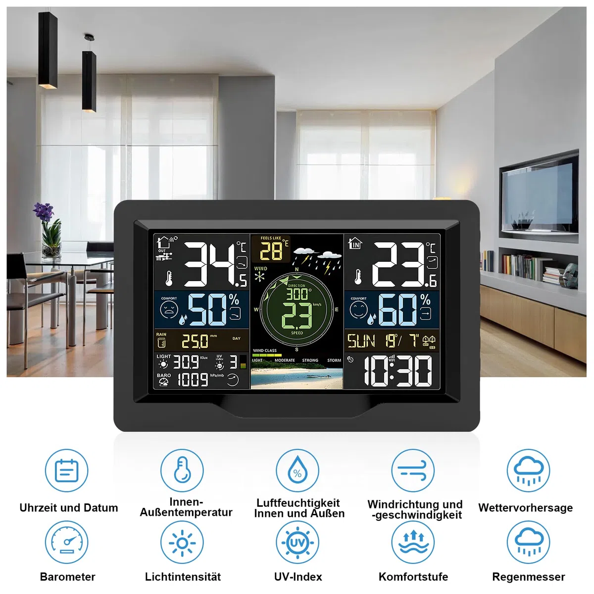 jely Wlan Wetterstation mit APP Wifi Wetterstation Funk mit Außensensor Thermometer Hygrometer Ausen Funkwetterstation mit Windmesser, Regenmesser, Temperatur, Luftfeuchtigkeit, Luftdruck, UV-Index